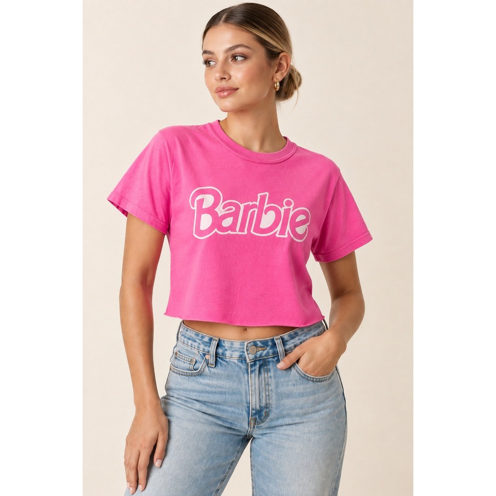 Barbie Pink Cropped Baby Tee S Y2K Graphic T Shirt Barbiecore 00s Girly Pop
